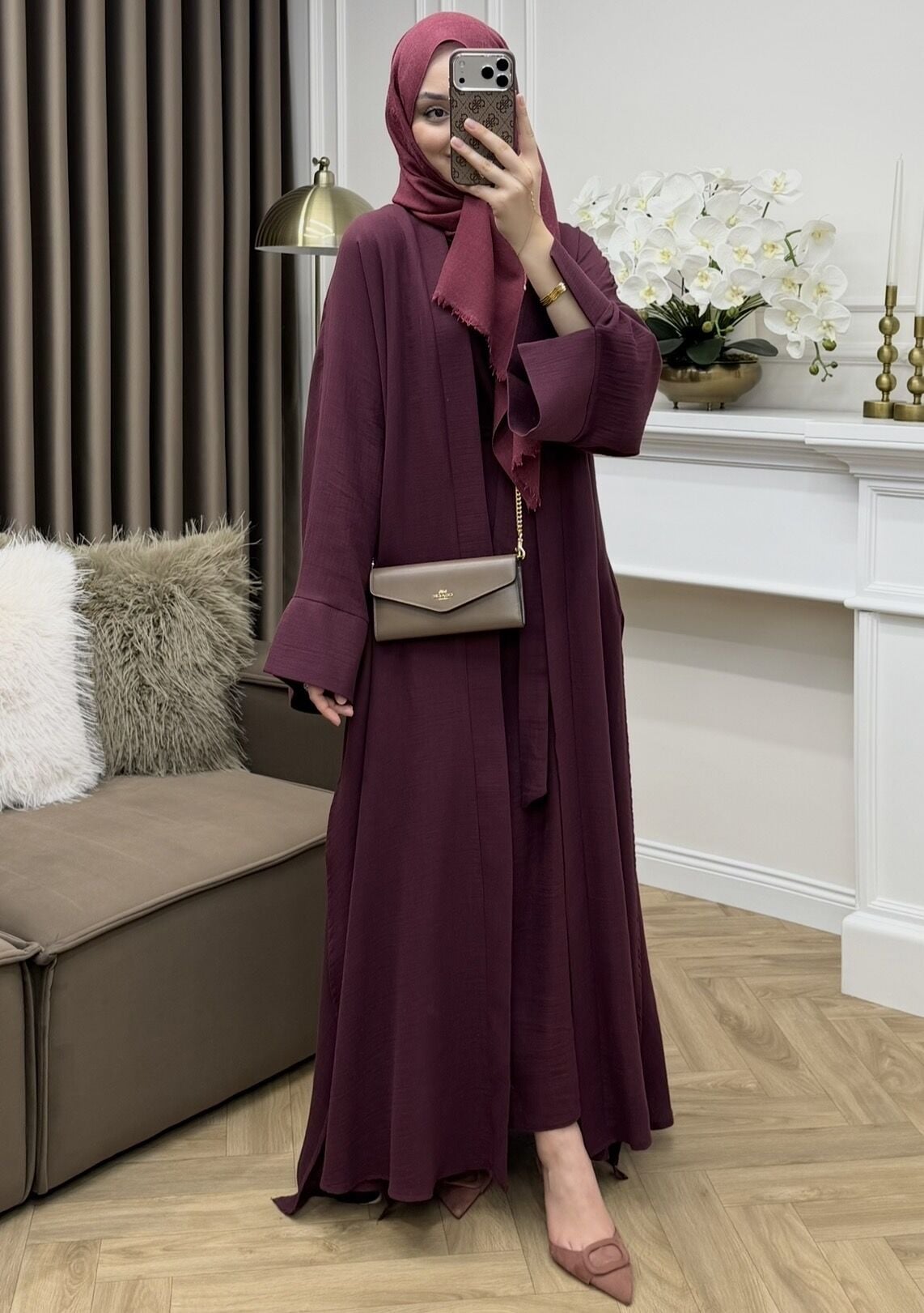 Seha Müslin Abaya Takım Mürdüm