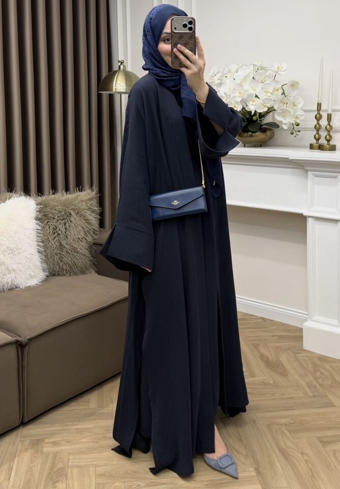 Seha Müslin Abaya Takım Lacivert