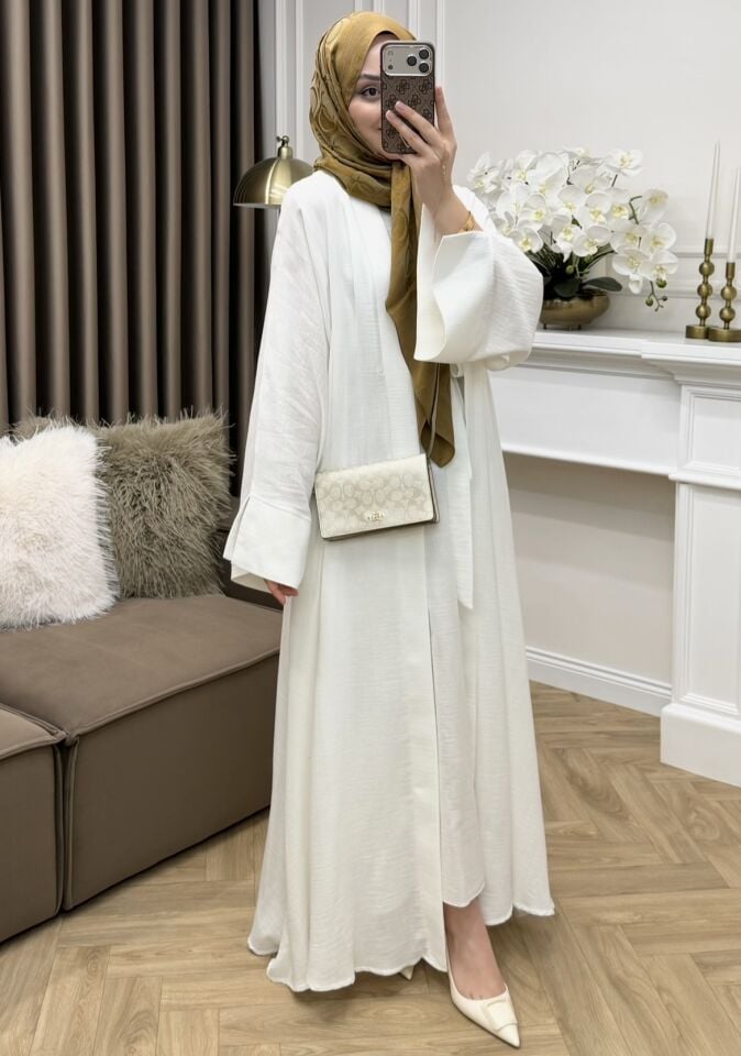 Seha Müslin Abaya Takım Beyaz
