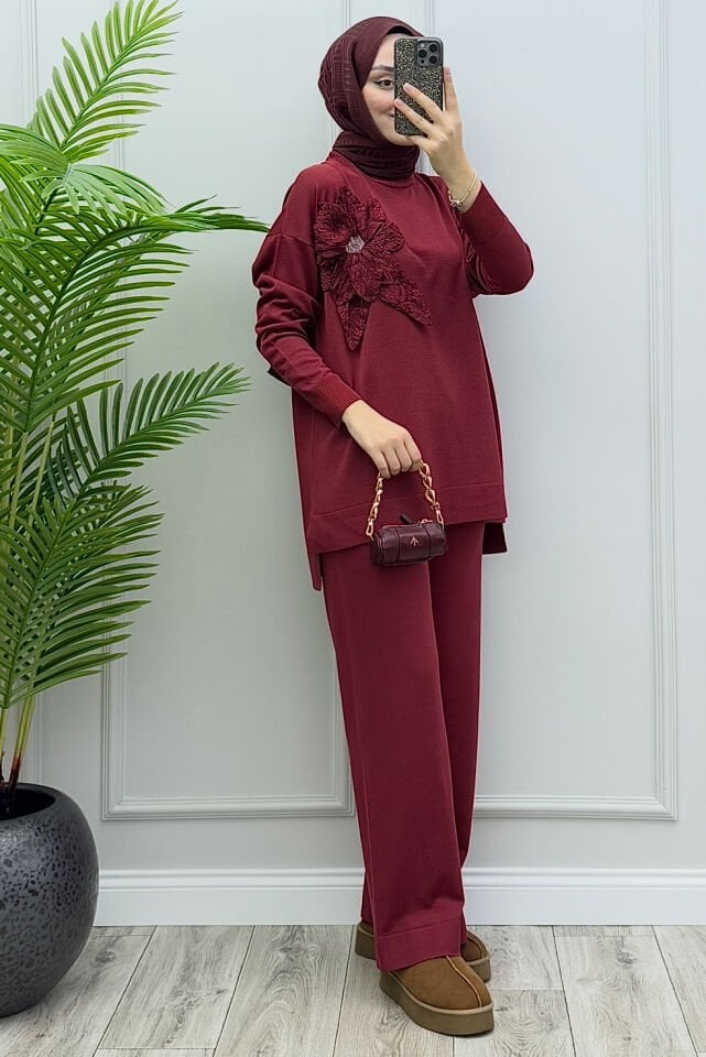 Rose Merserize Takım Bordo