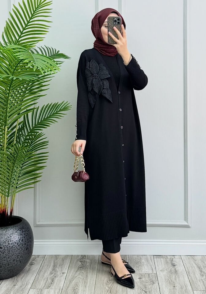 Rose Merserize Hırka Siyah