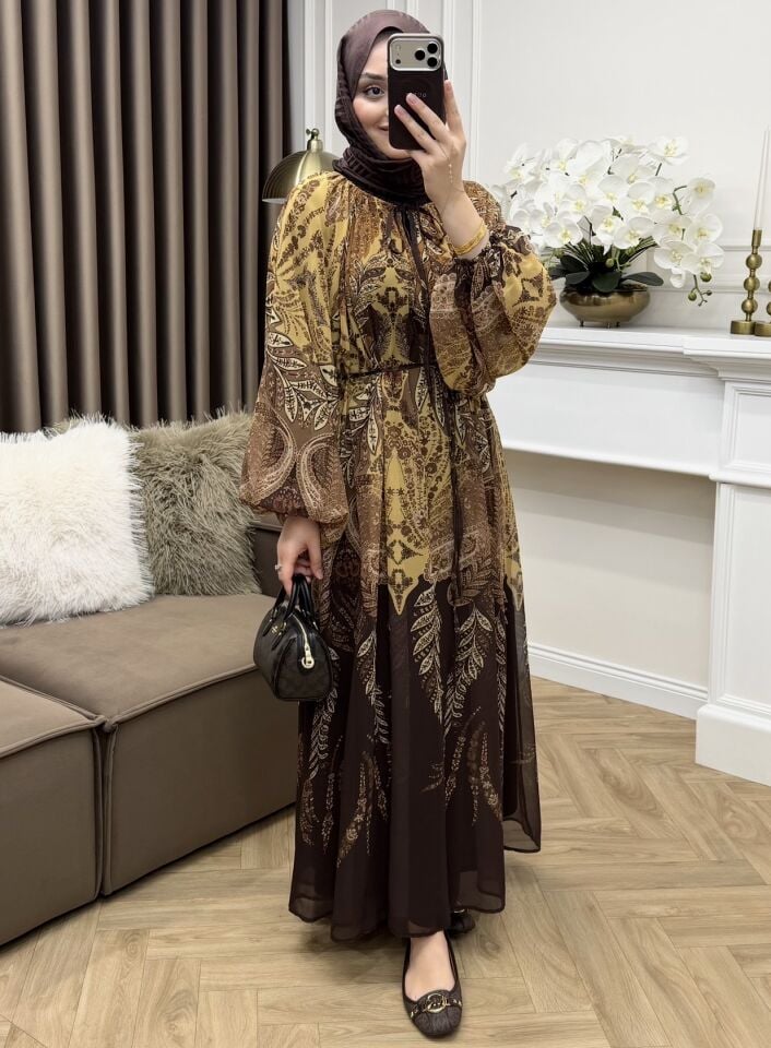 Lavin Şifon Elbise Kahve