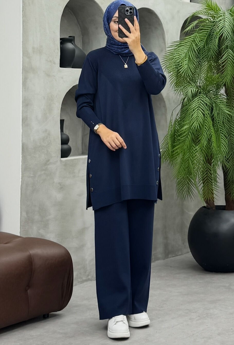 Mia Düğmeli Merserize Takım Lacivert