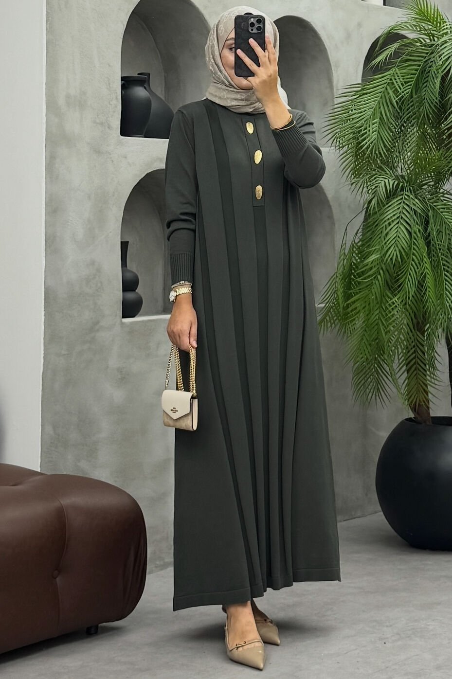 Laden Merserize Elbise Haki