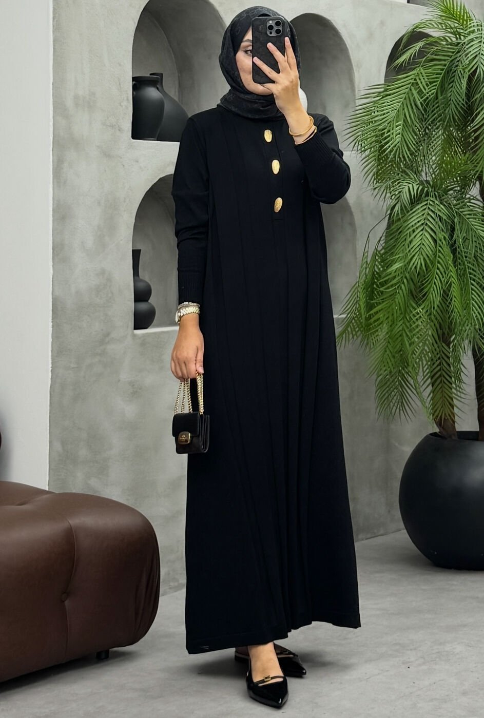 Laden Merserize Elbise Siyah