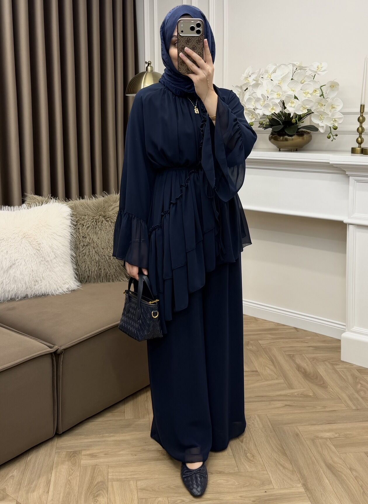 Eva Fırfırlı Şifon Takım Lacivert