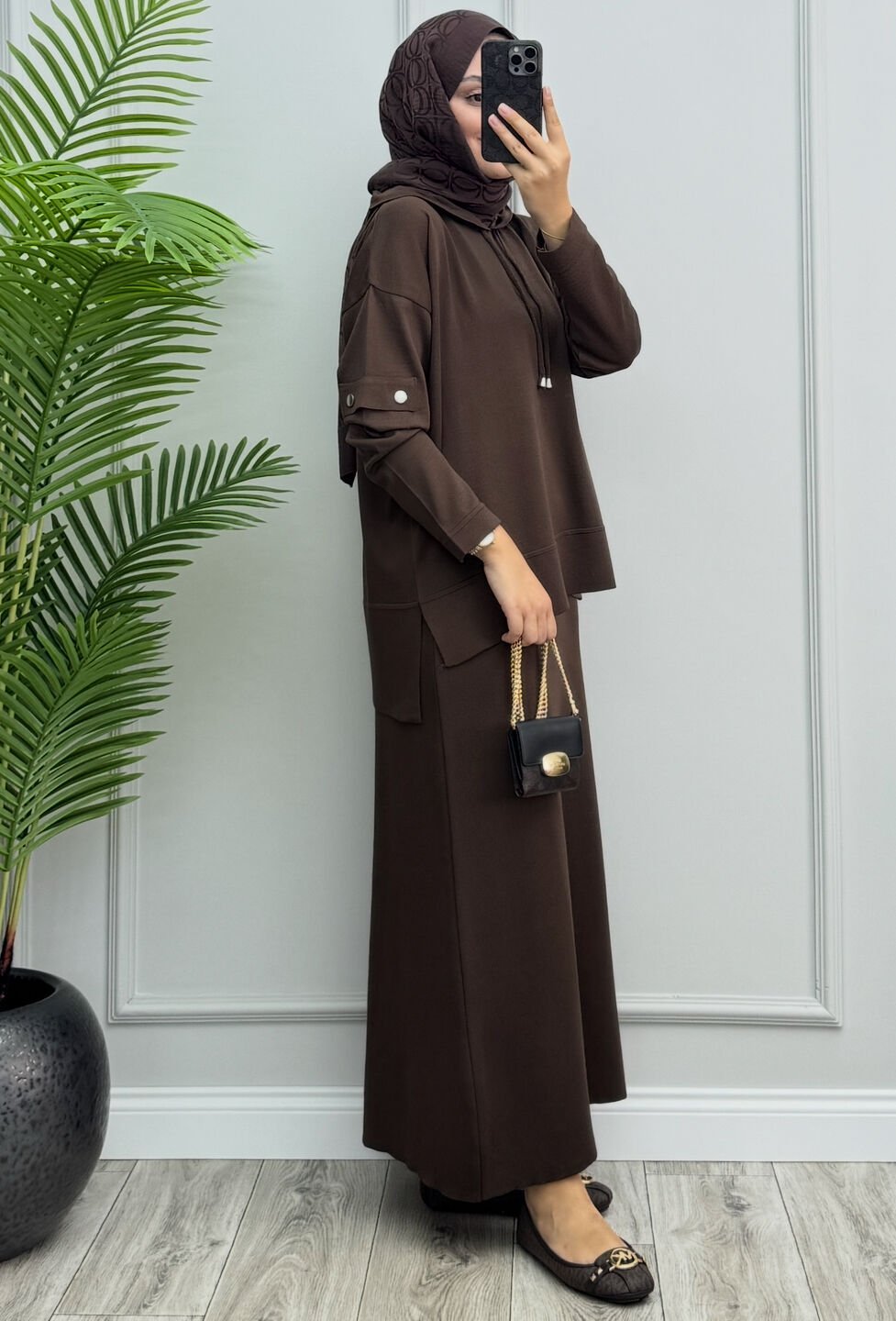 Nova Merserize Etekli Takım Kahverengi