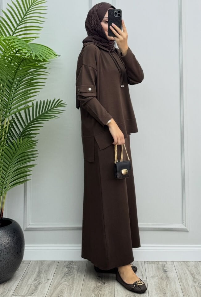 Nova Merserize Etekli Takım Kahverengi