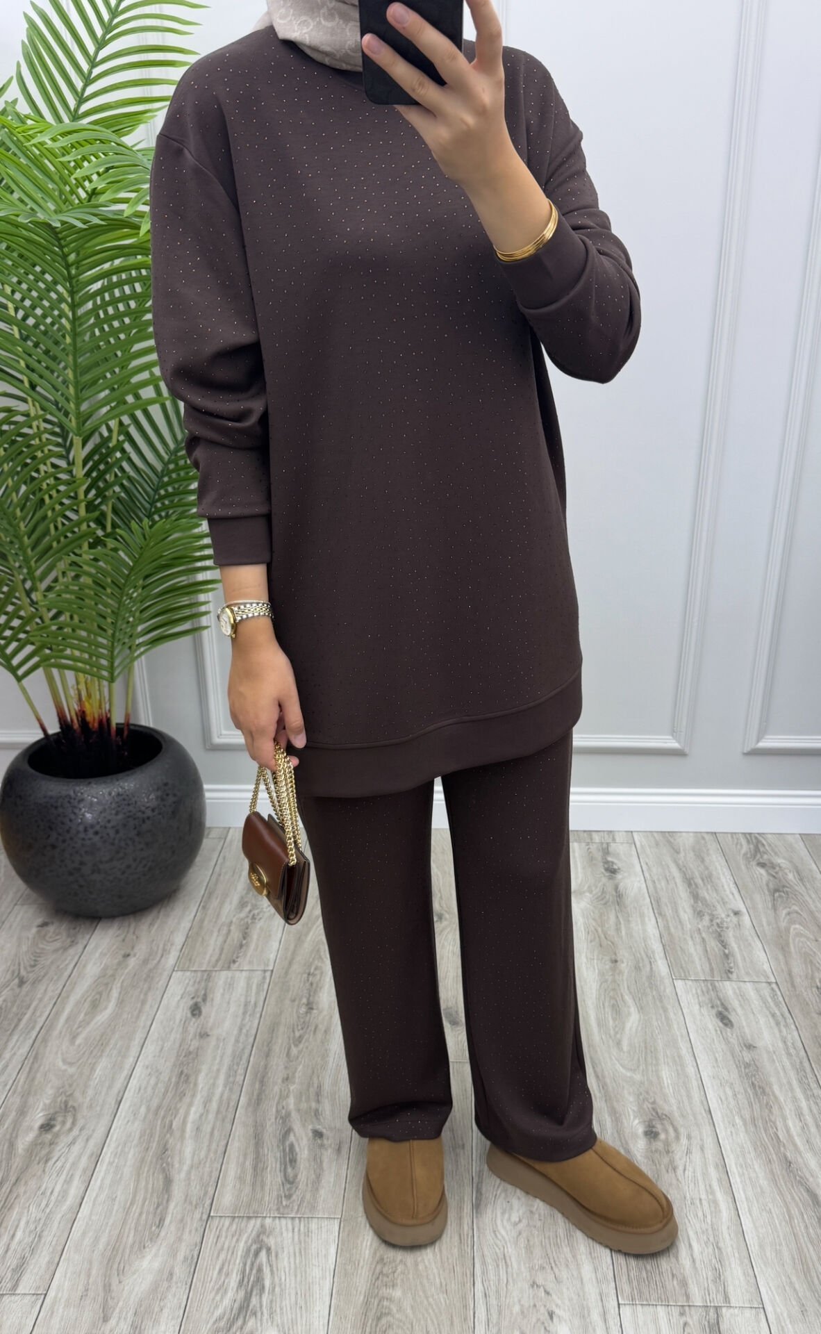 Peru Taşlı Oysho Takım Kahve