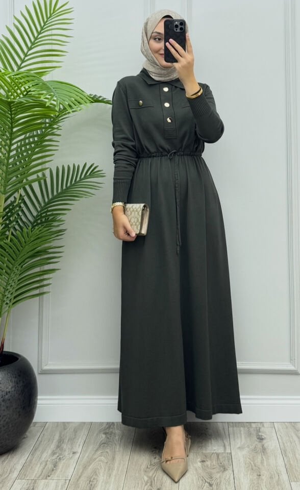 Mayla Merserize Elbise Haki