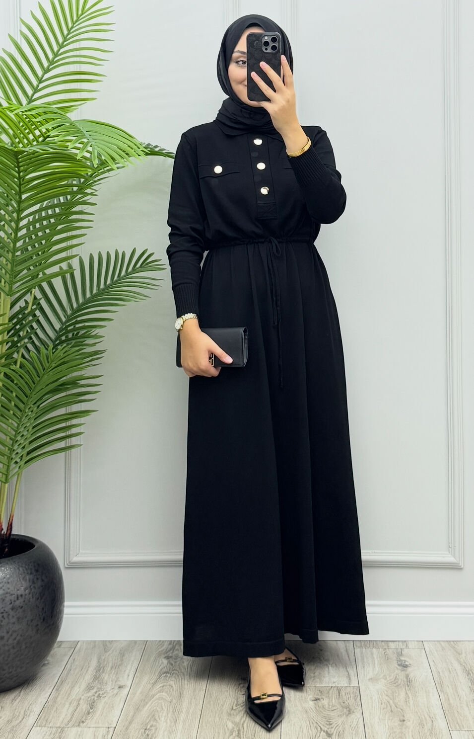 Mayla Merserize Elbise Siyah