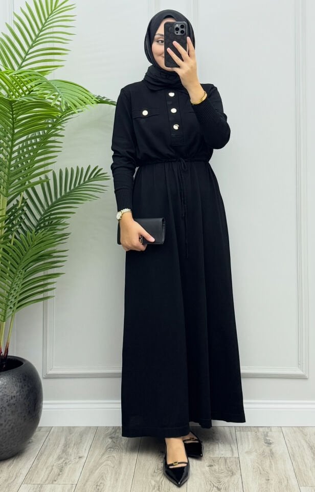 Mayla Merserize Elbise Siyah