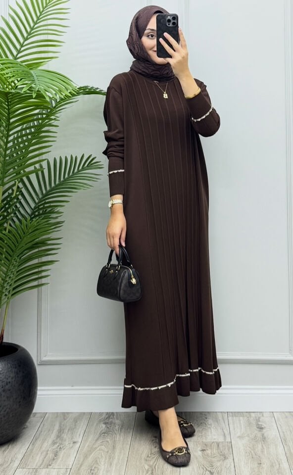 Viole Merserize Elbise Kahverengi