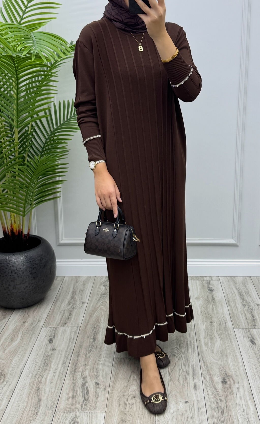 Viole Merserize Elbise Kahverengi