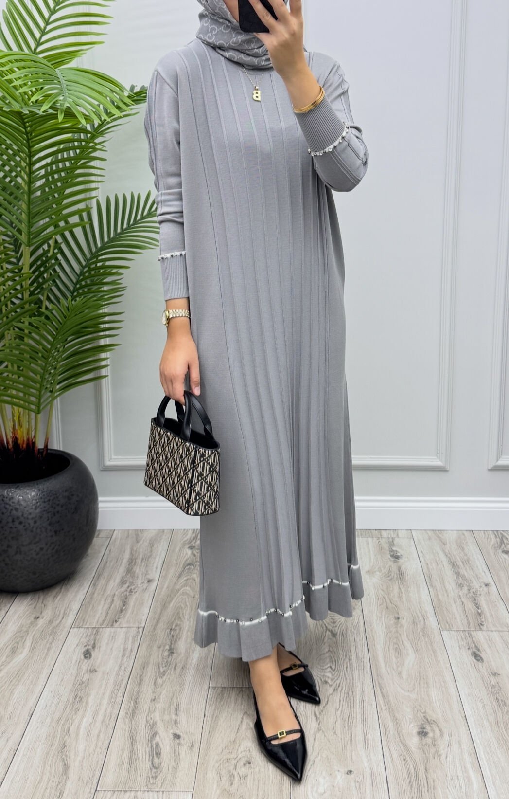 Viole Merserize Elbise Gri