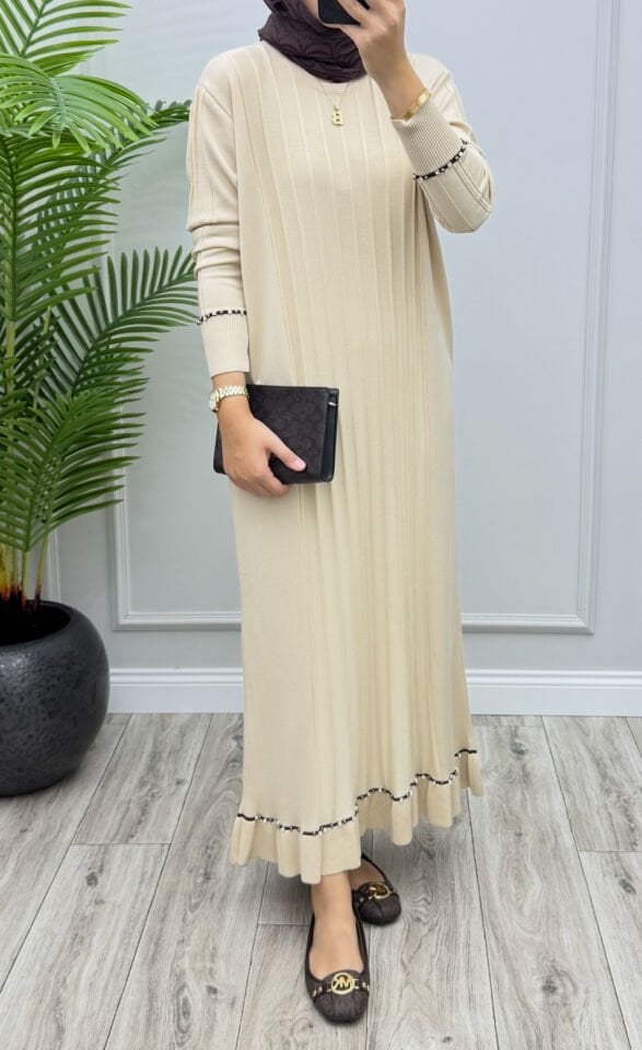 Viole Merserize Elbise Krem