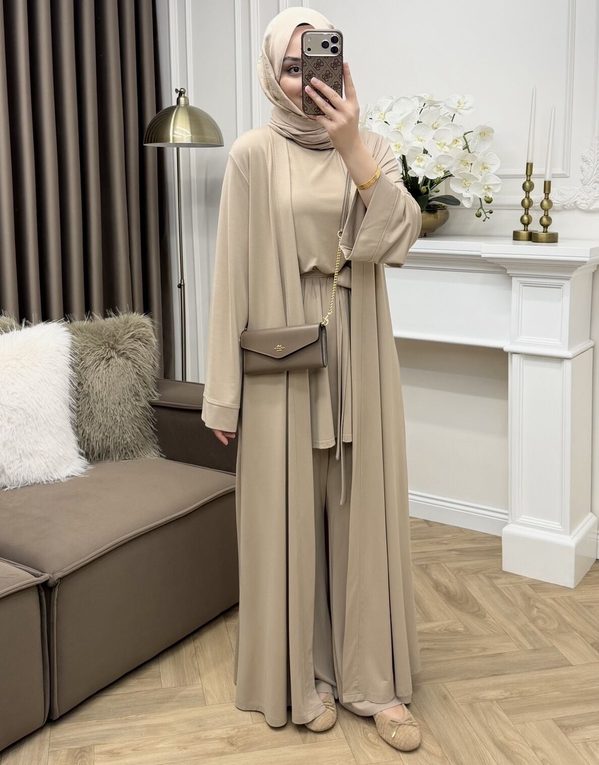 Pena Oysho Pantolonlu Abaya Takım Vizon