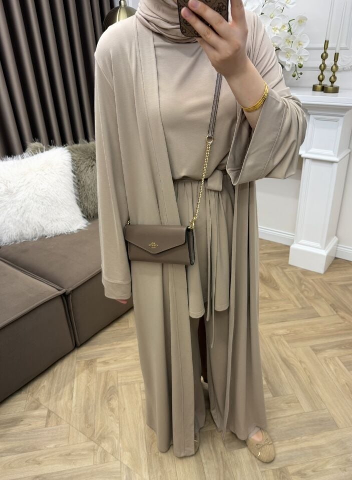 Pena Oysho Pantolonlu Abaya Takım Vizon