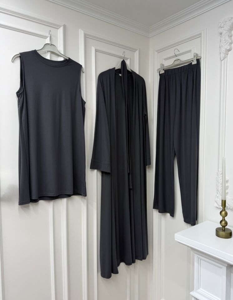 Pena Oysho Pantolonlu Abaya Takım Siyah