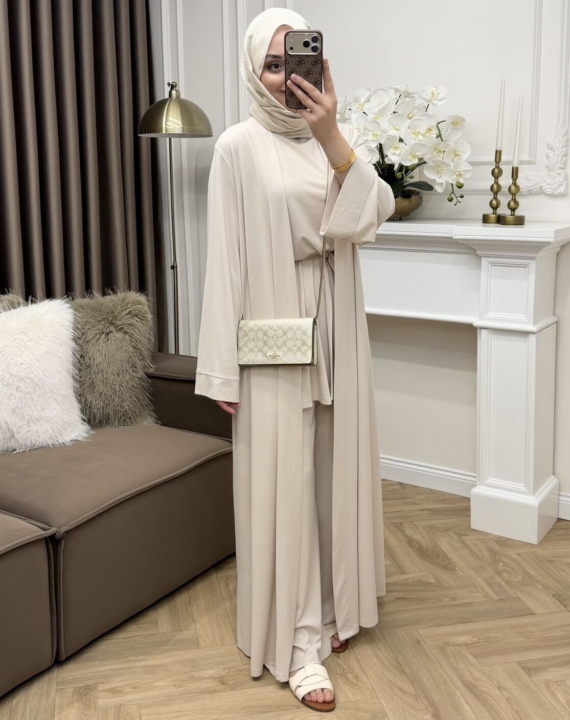 Pena Oysho Pantolonlu Abaya Takım Ekru