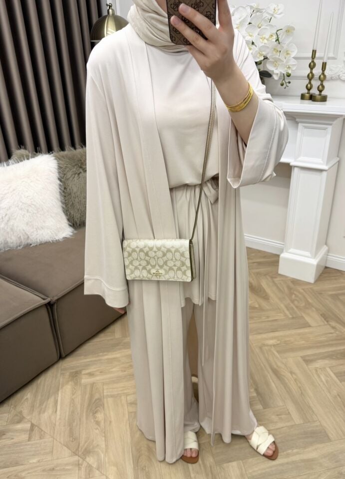 Pena Oysho Pantolonlu Abaya Takım Ekru