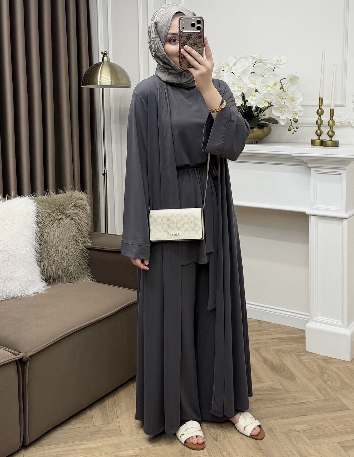 Pena Oysho Pantolonlu Abaya Takım Antrasit