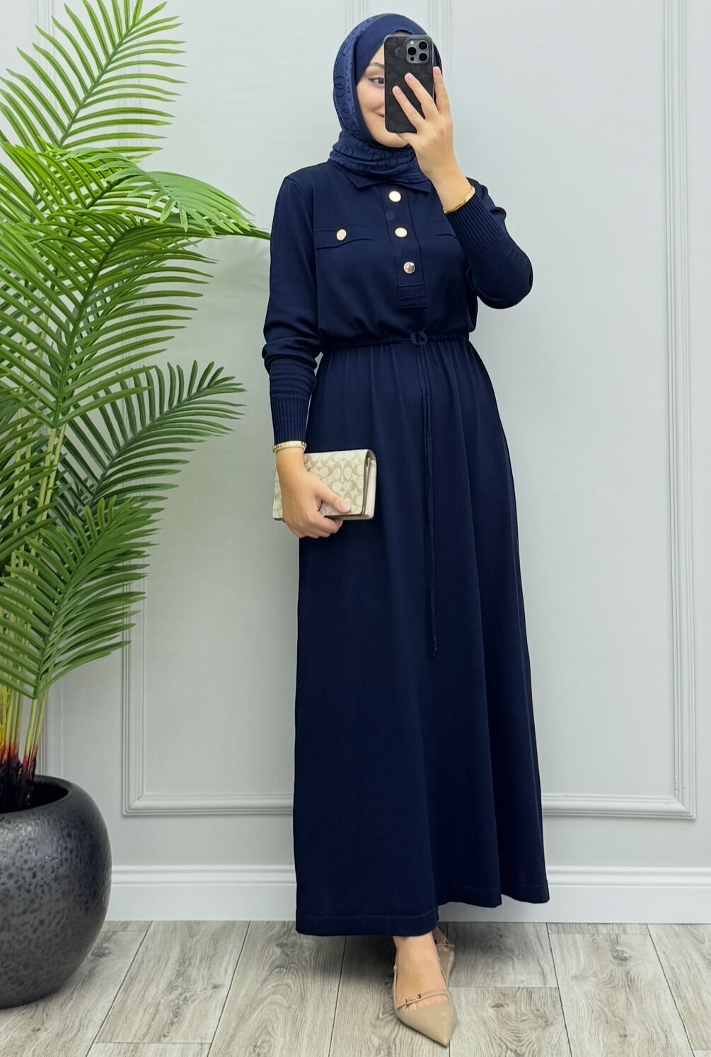 Mayla Merserize Elbise Lacivert