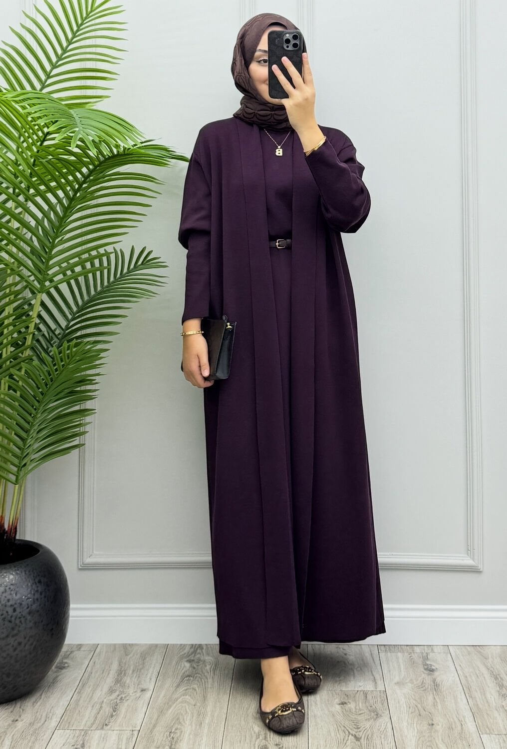 Fara İç Elbiseli Hırka Takım Mürdüm