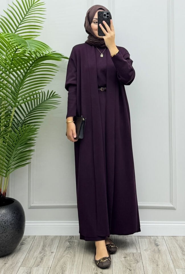 Fara İç Elbiseli Hırka Takım Mürdüm