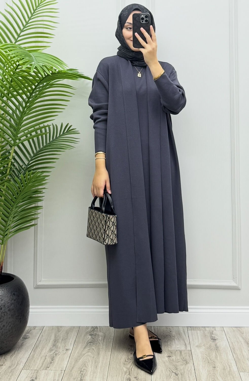 Fara İç Elbiseli Hırka Takım Antrasit