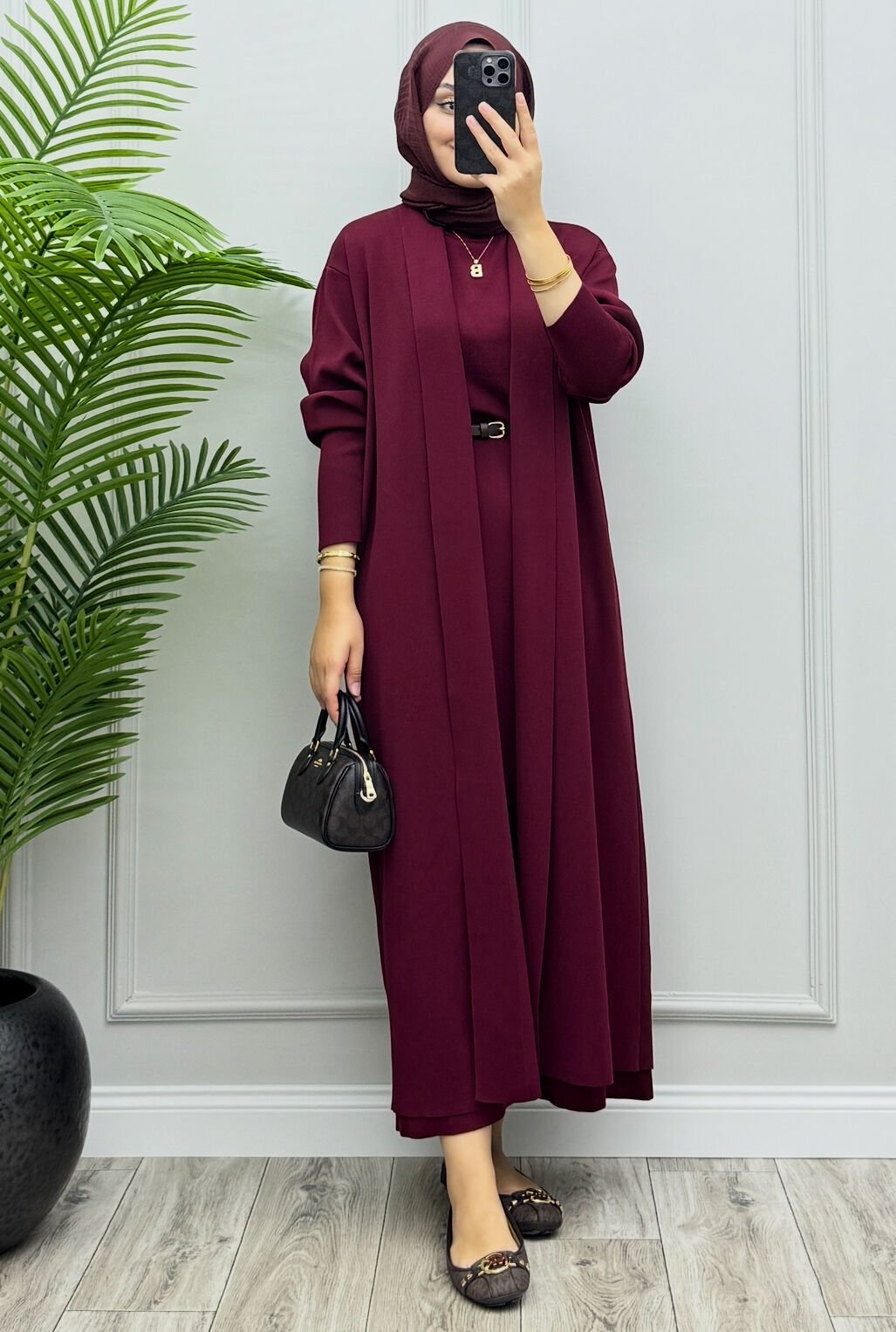 Fara İç Elbiseli Hırka Takım Bordo (Ön Sipariş)