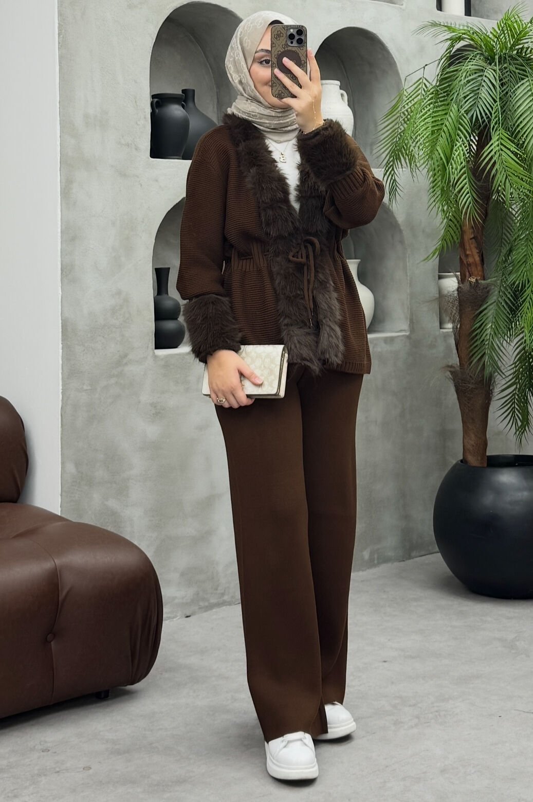 Dolce Kürklü Triko Takım Kahve (ön sipariş)