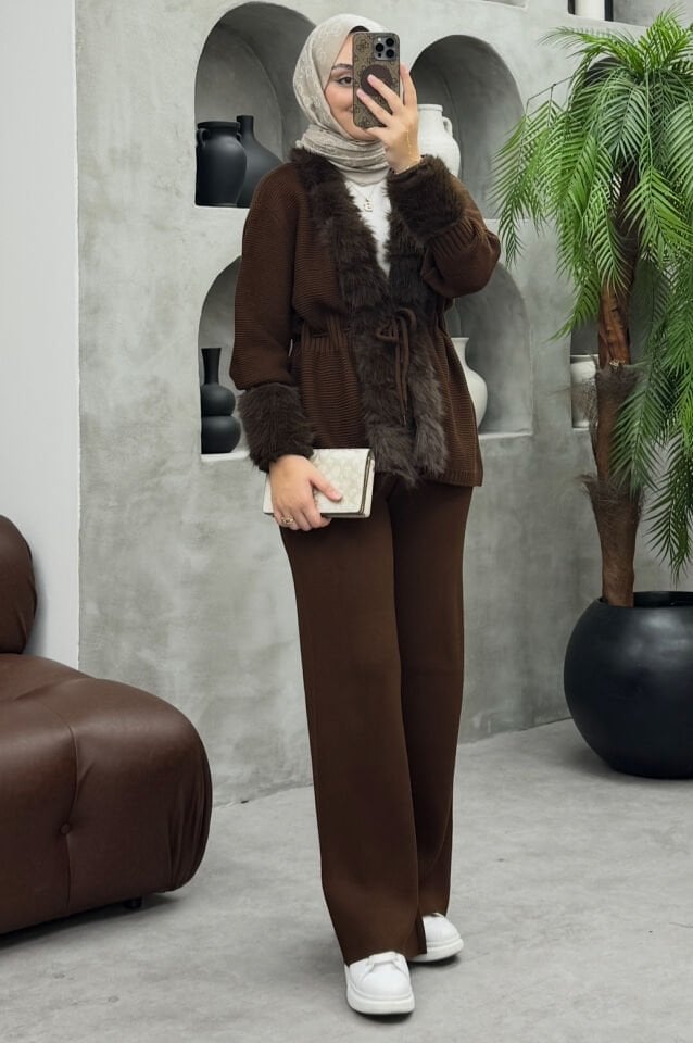 Dolce Kürklü Triko Takım Kahve (ön sipariş)