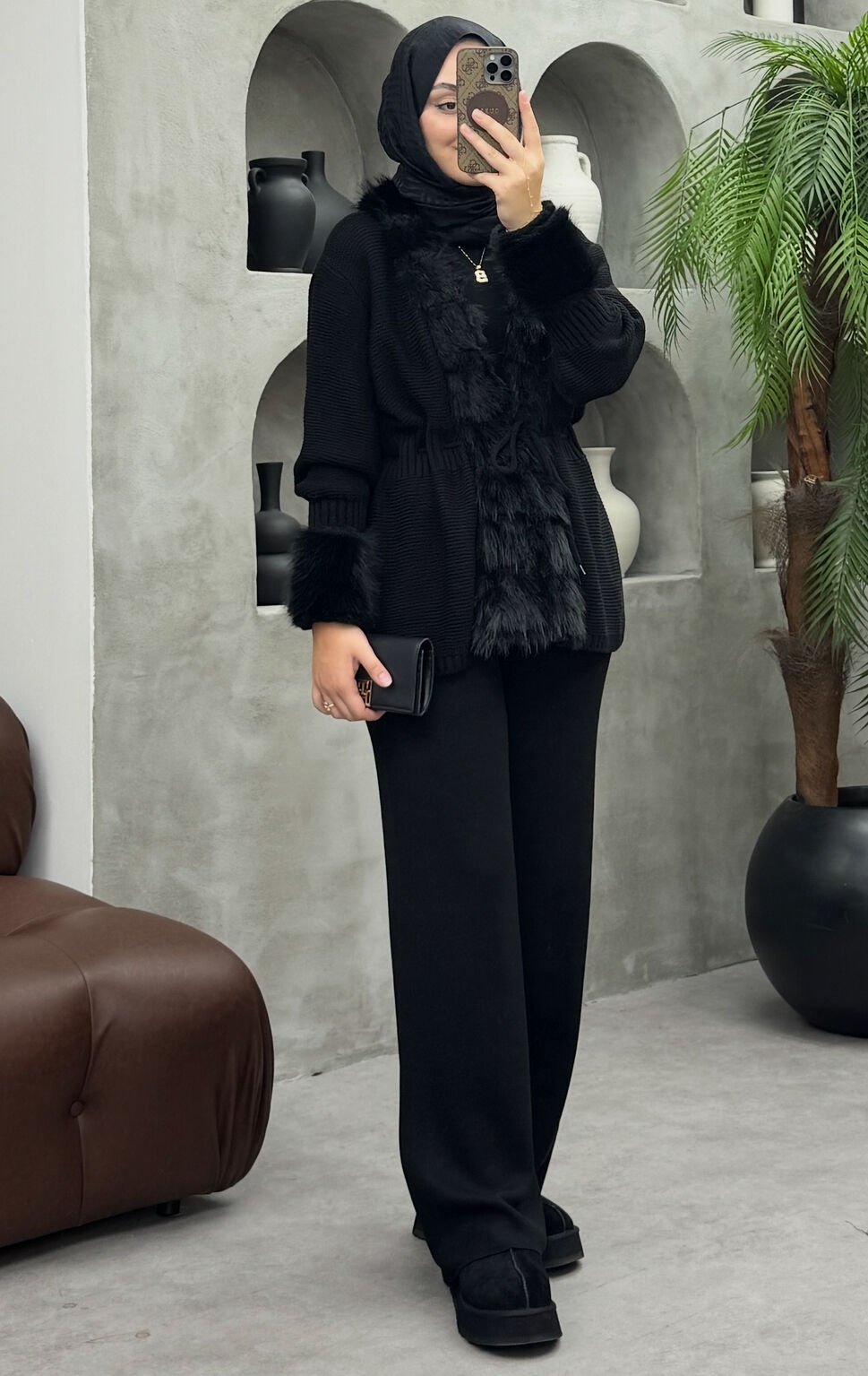 Dolce Kürklü Triko Takım Siyah (ön sipariş)