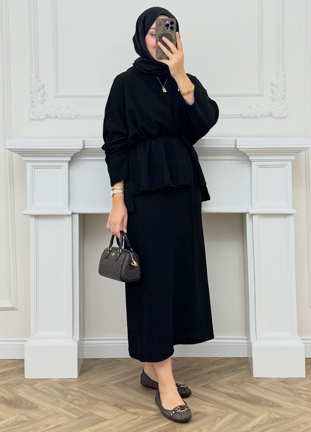 Lune Triko İç Elbiseli Hırka Takım Siyah