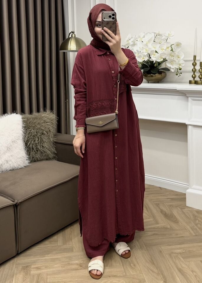 Kai Keten Pantolonlu Takım Bordo