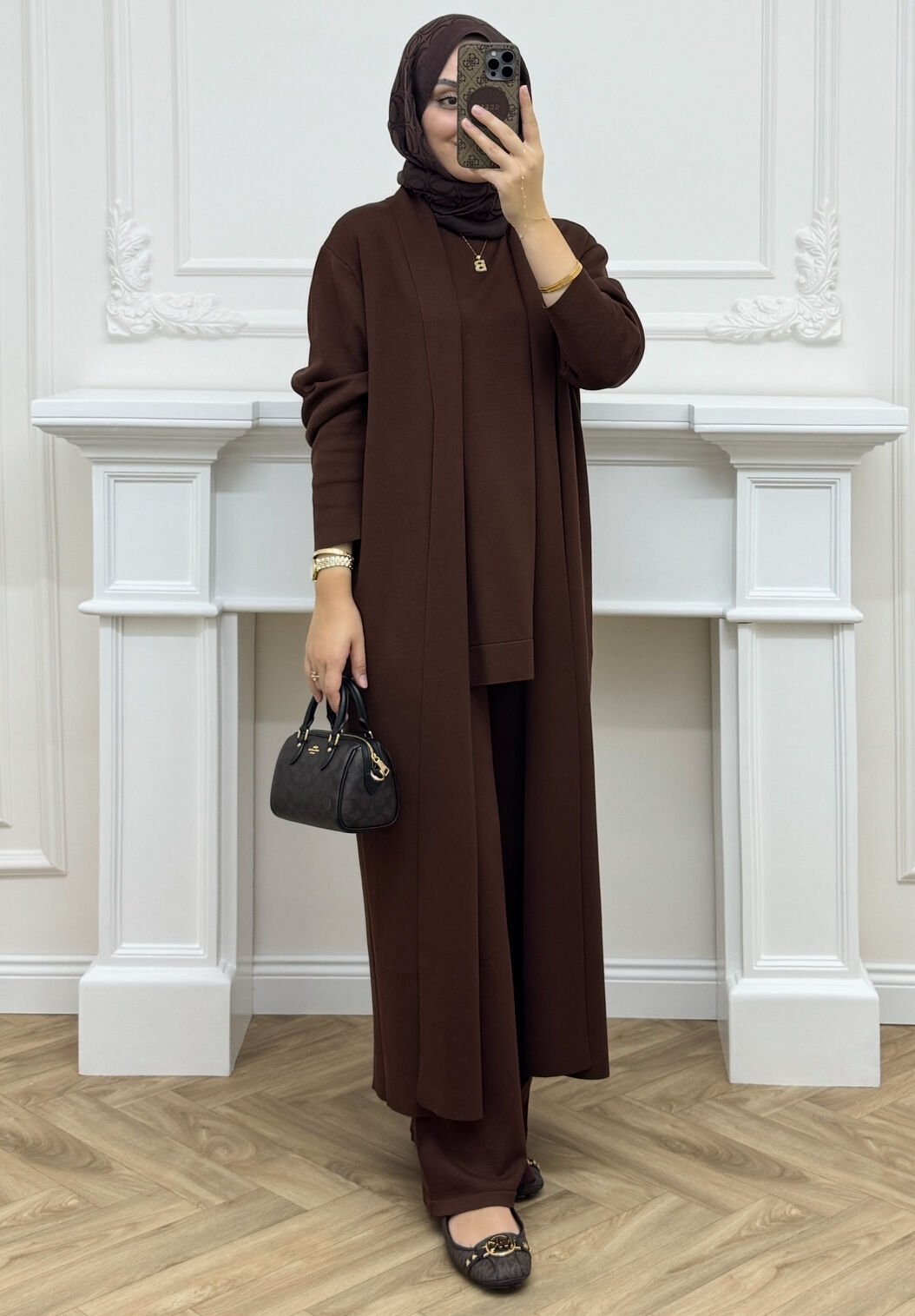 Kayra Çelik Örme Üçlü Takım Kahve