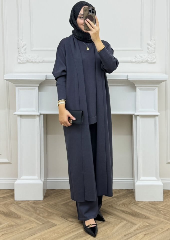 Kayra Çelik Örme Üçlü Takım Antrasit