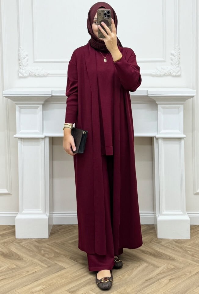 Kayra Çelik Örme Üçlü Takım Bordo