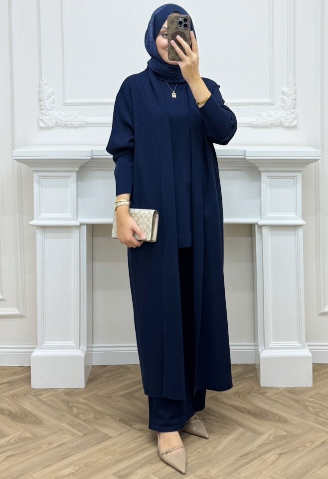 Kayra Çelik Örme Üçlü Takım Lacivert