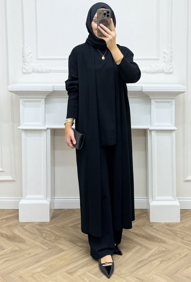 Kayra Çelik Örme Üçlü Takım Siyah