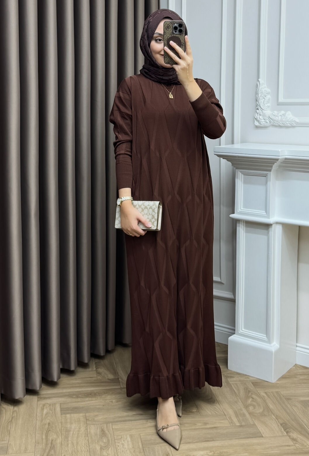 Lumina Merserize Elbise Kahve