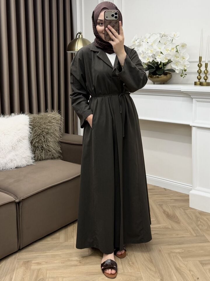 Belen Keten Elbise Kahve