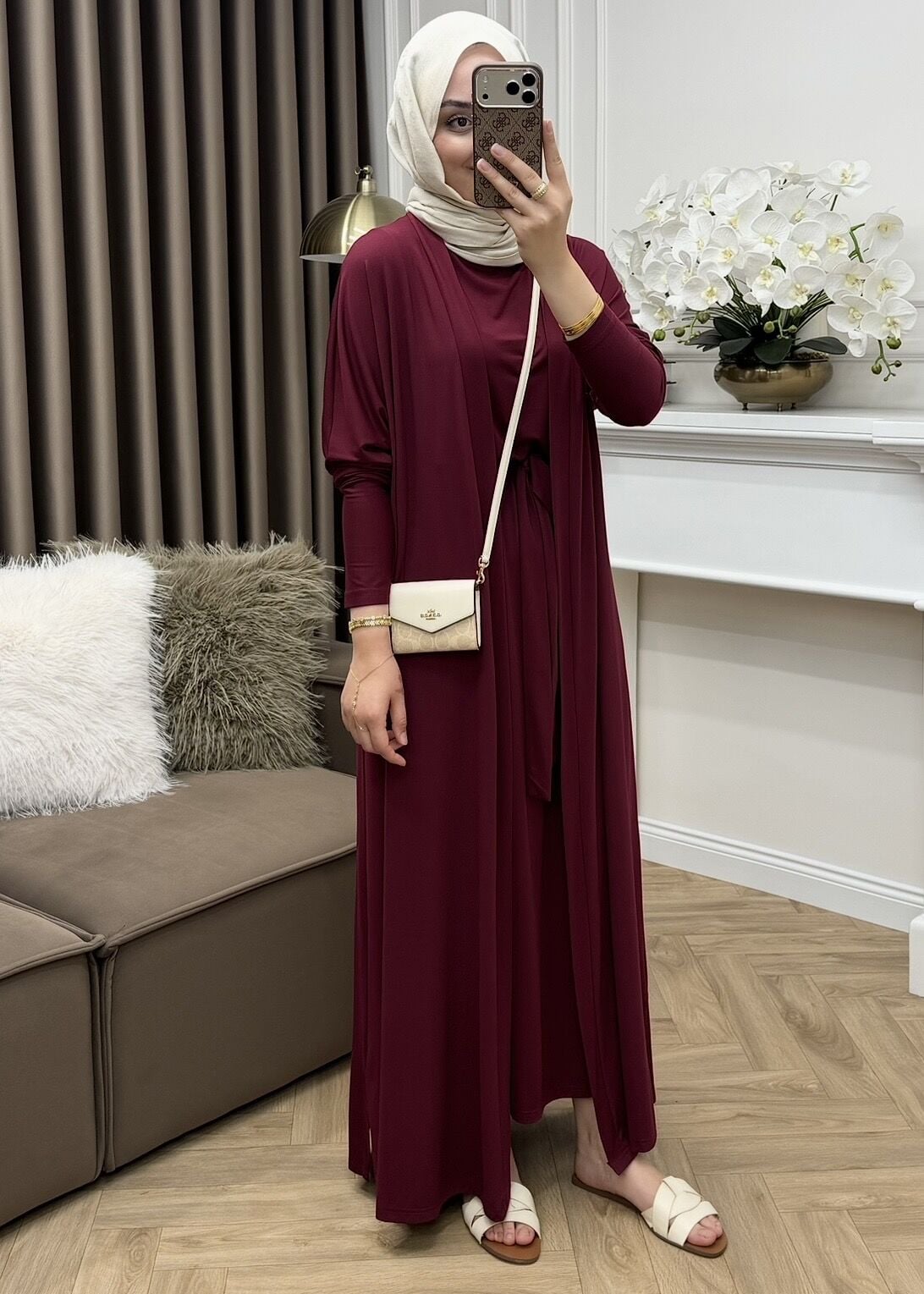 Loren Oysho Abaya Takım Bordo