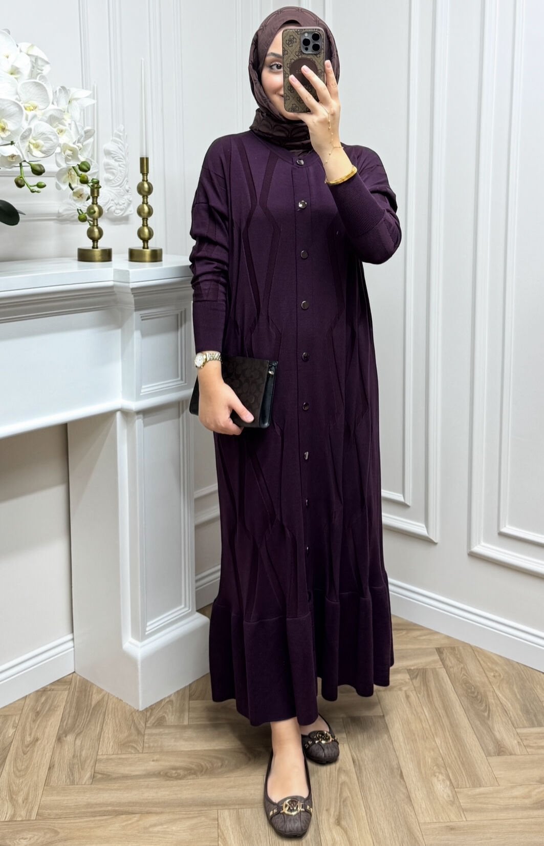 Milen Çıtçıtlı Merserize Elbise Mürdüm