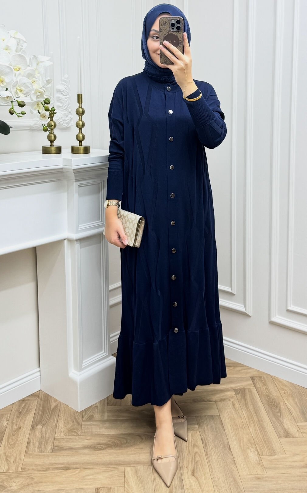 Milen Çıtçıtlı Merserize Elbise Lacivert