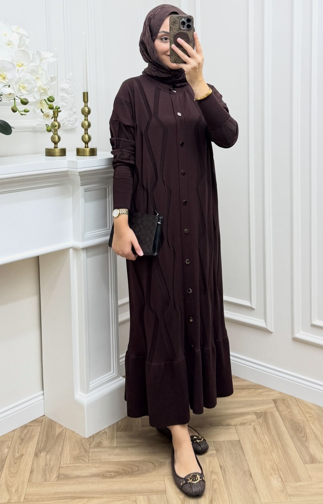 Milen Çıtçıtlı Merserize Elbise Kahve