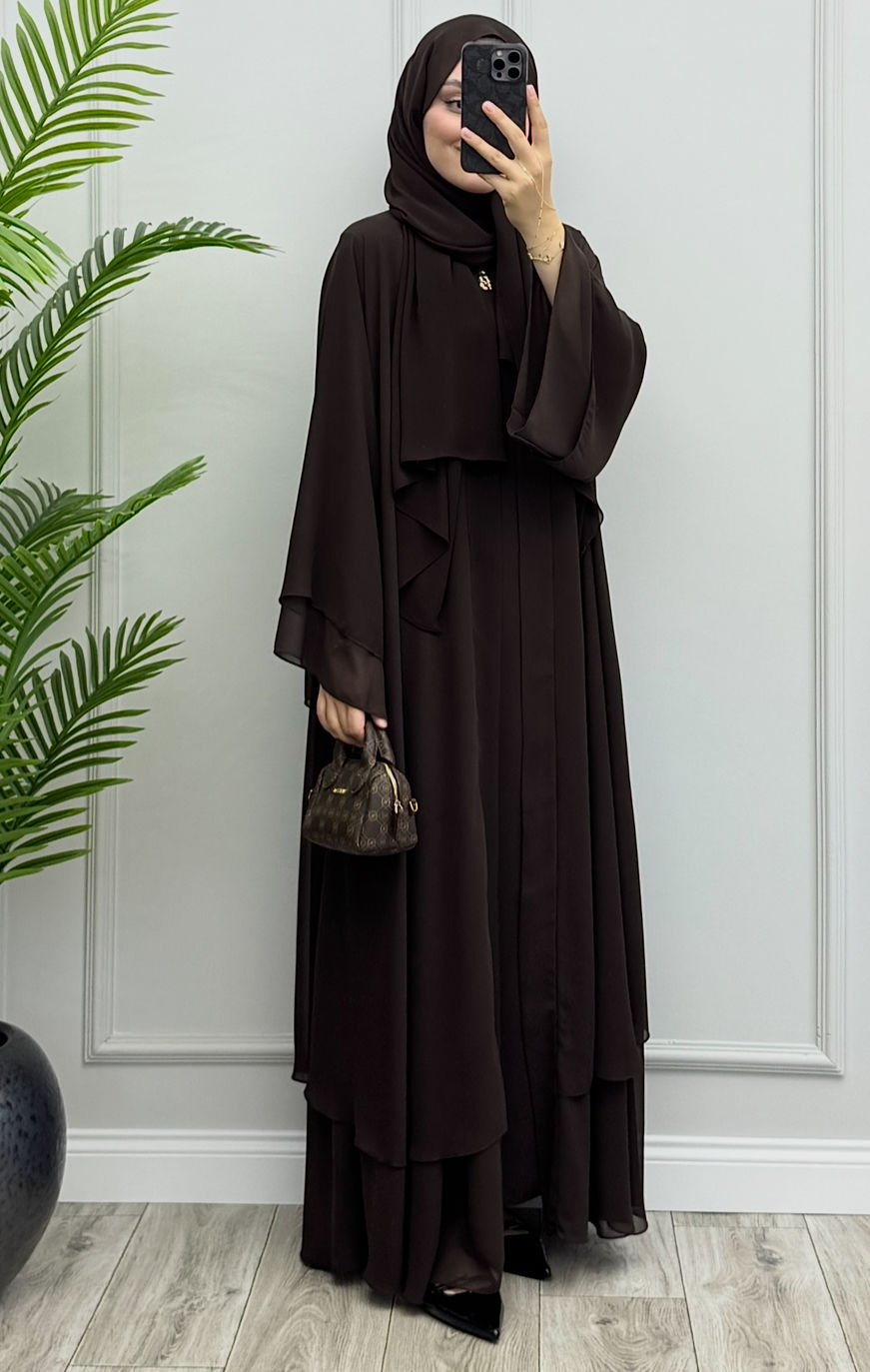 Diamond Abaya Takım Kahverengi