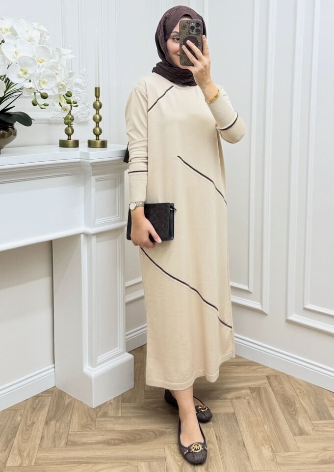 Sienna Merserize Elbise Krem