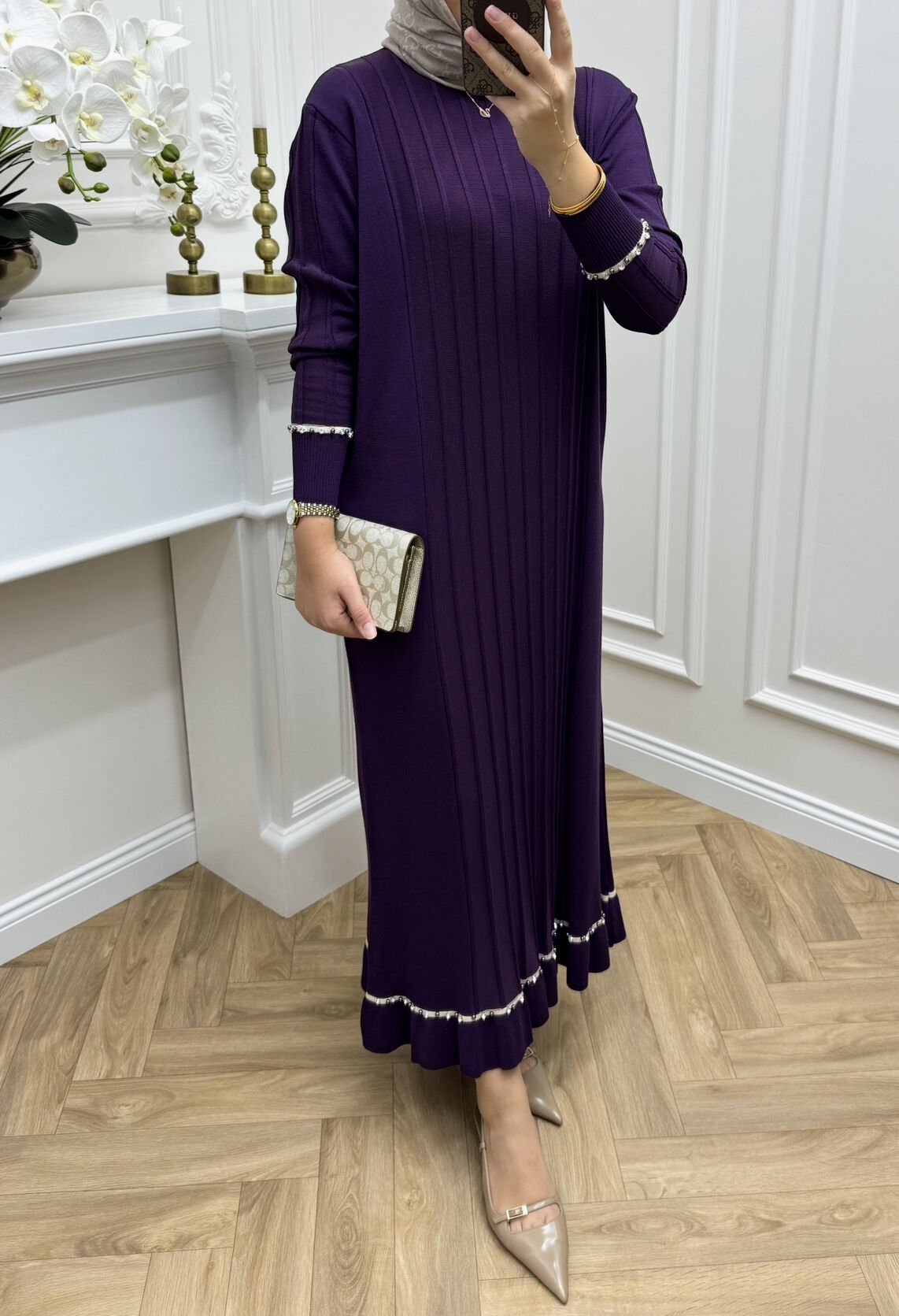 Viole Merserize Elbise Mürdüm